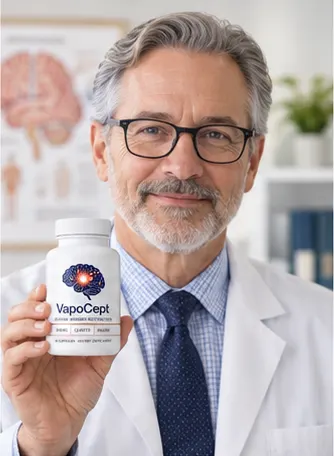 Dr. Mark D. Kaufman, MD holding a bottle of VapoCept